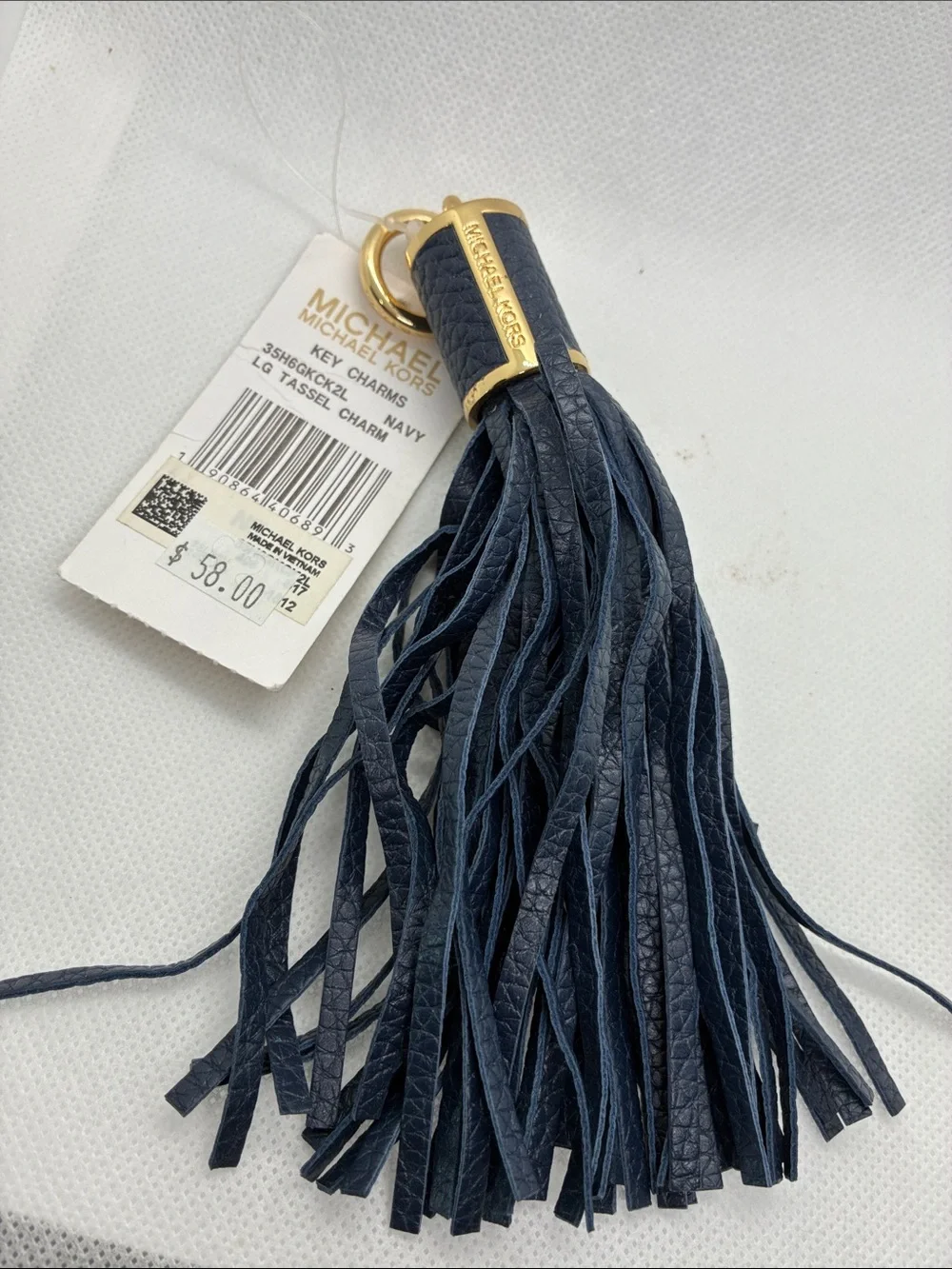 Michael Kors Black Leather Tassel Key & Bag Charm with Gold Hardware